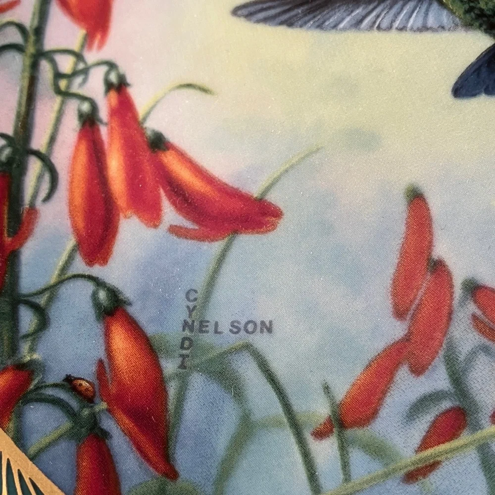 Decorative Hummingbird Ceramic Plate in Blue and Red - Collector Accent